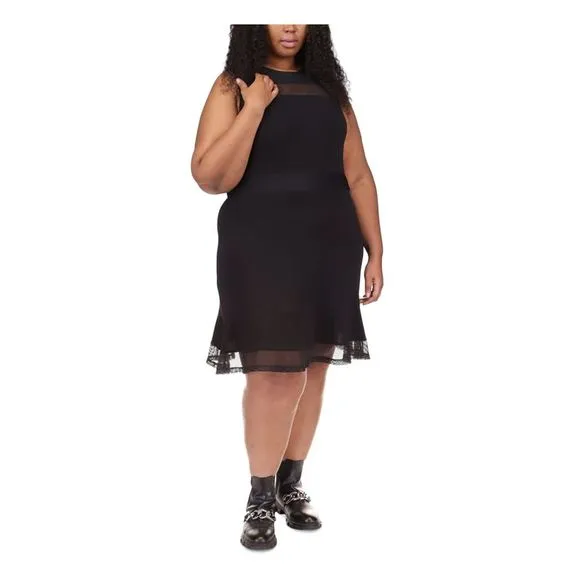 MICHAEL MICHAEL KORS Womens Black Mesh Sleeveless Fit   Flare Dress Plus 2X