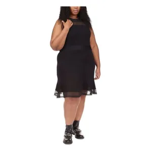 MICHAEL MICHAEL KORS Womens Black Mesh Sleeveless Fit   Flare Dress Plus 2X