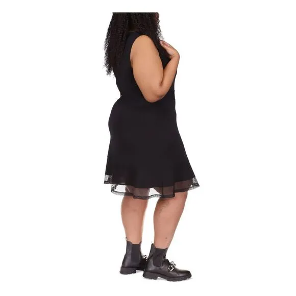 MICHAEL MICHAEL KORS Womens Black Mesh Sleeveless Fit   Flare Dress Plus 2X