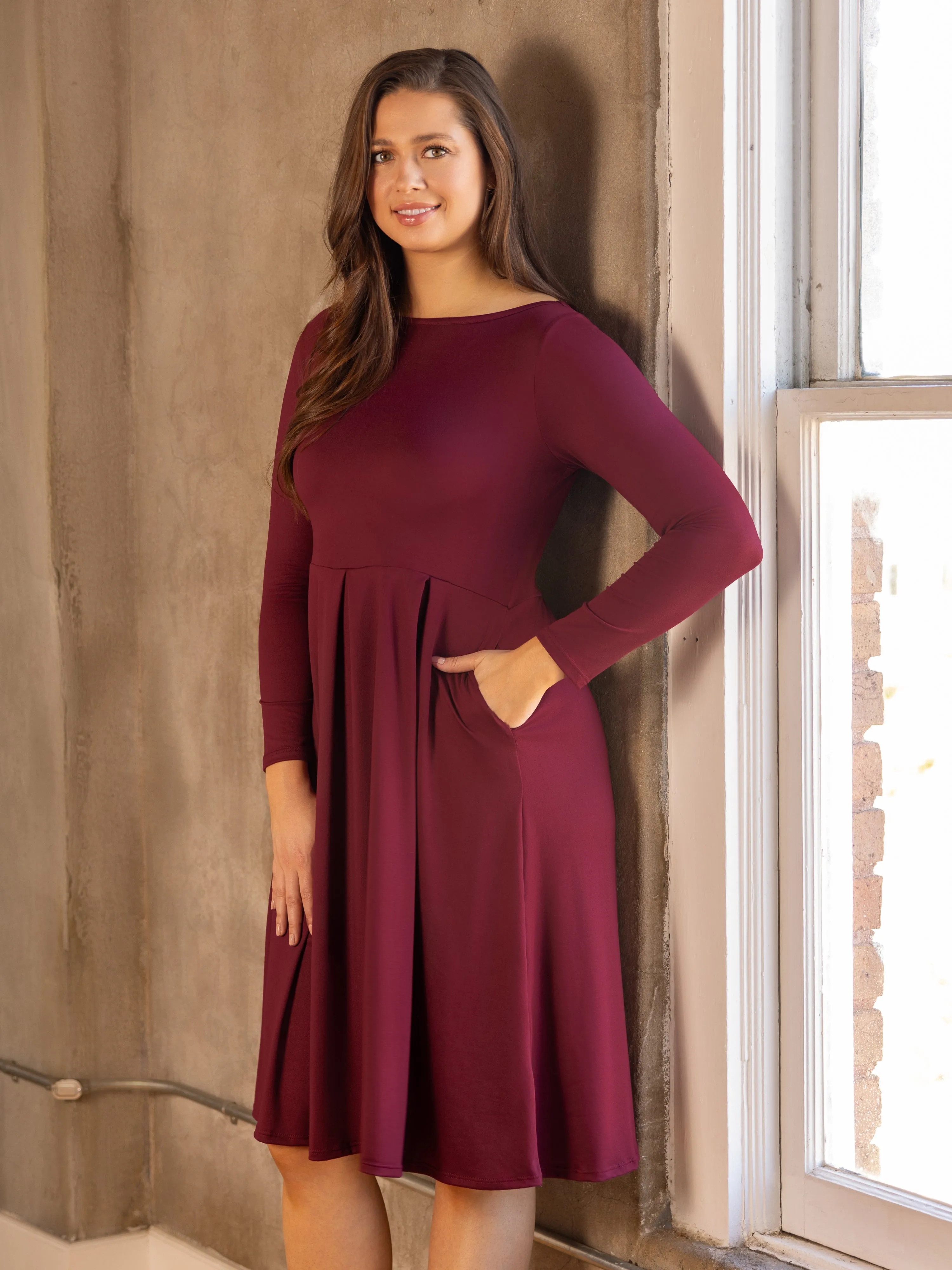 Midi Length Fit N Flare Pocket Dress