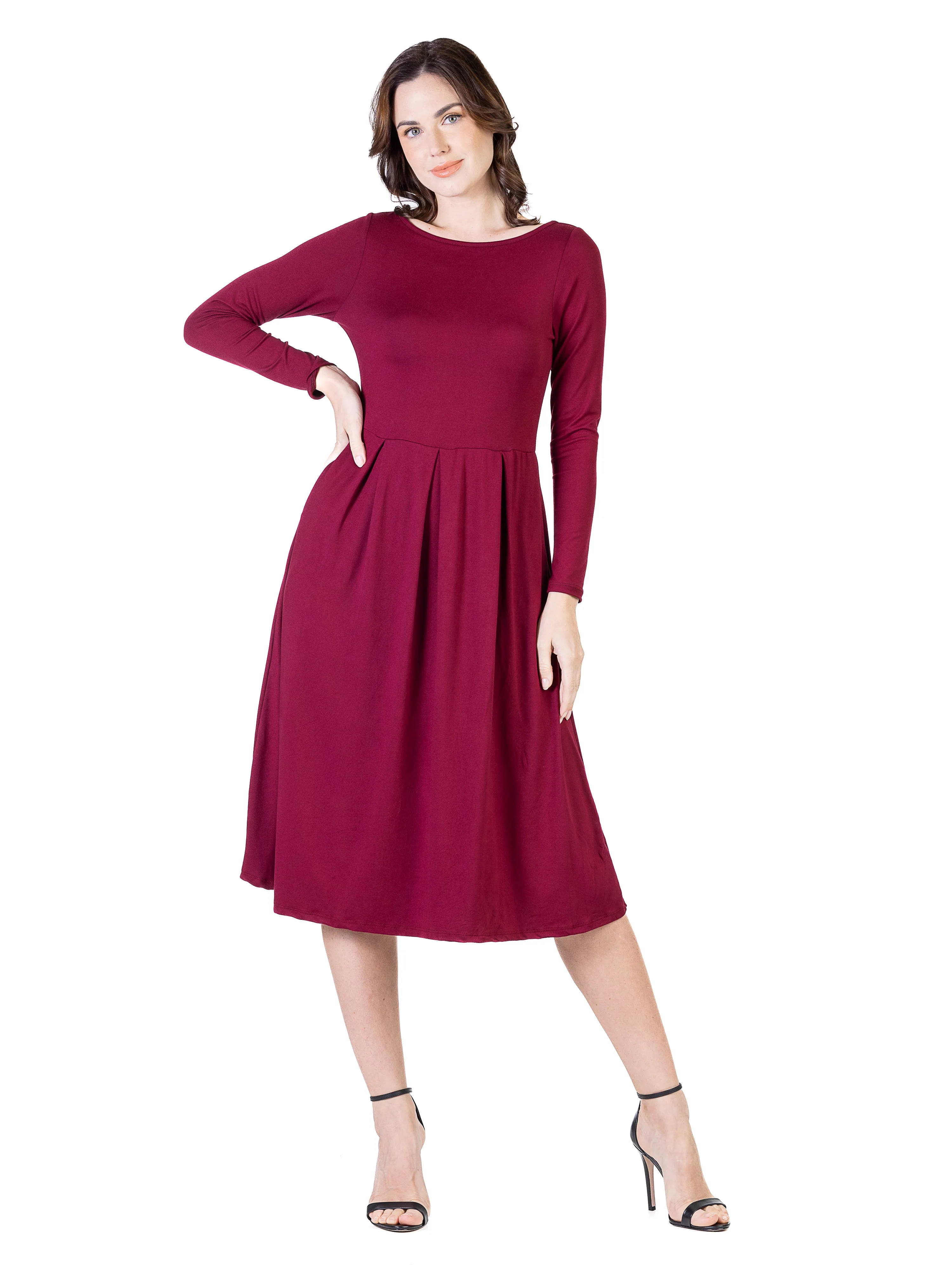 Midi Length Fit N Flare Pocket Dress