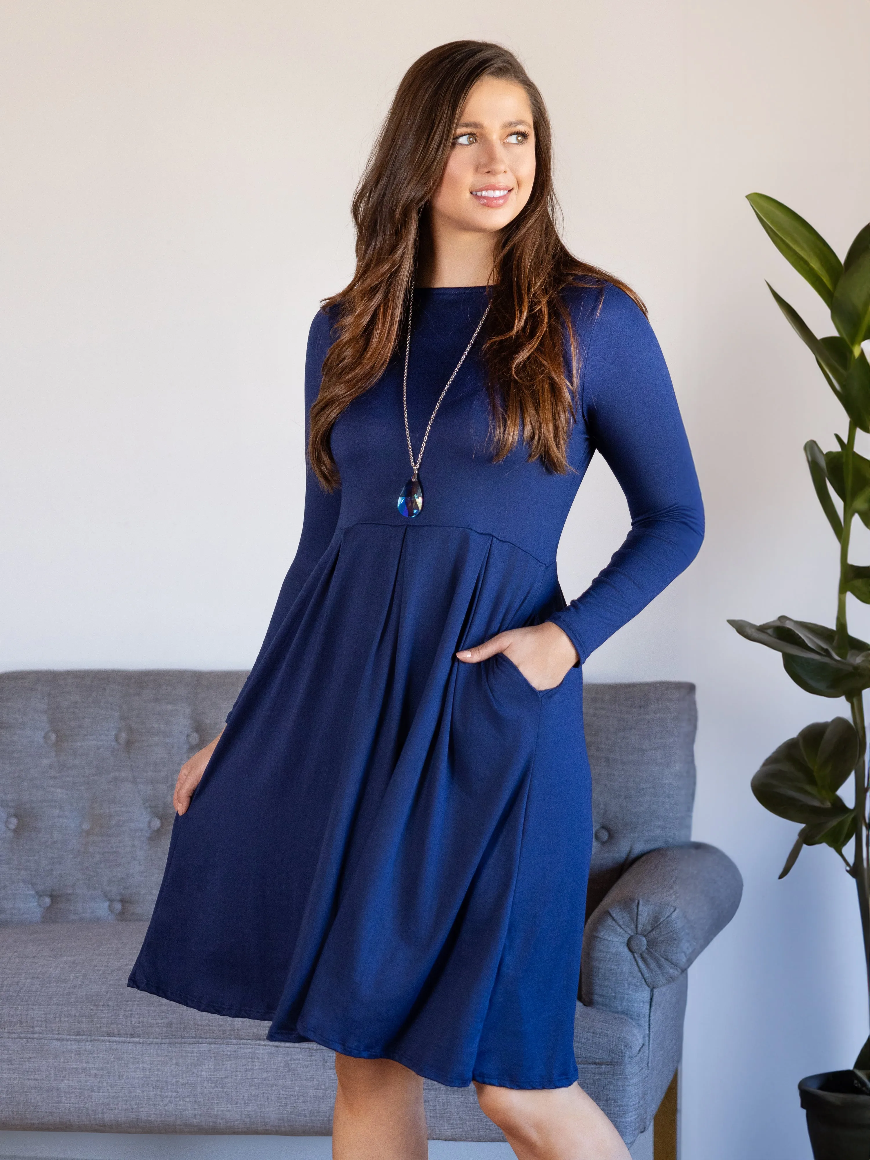 Midi Length Fit N Flare Pocket Dress