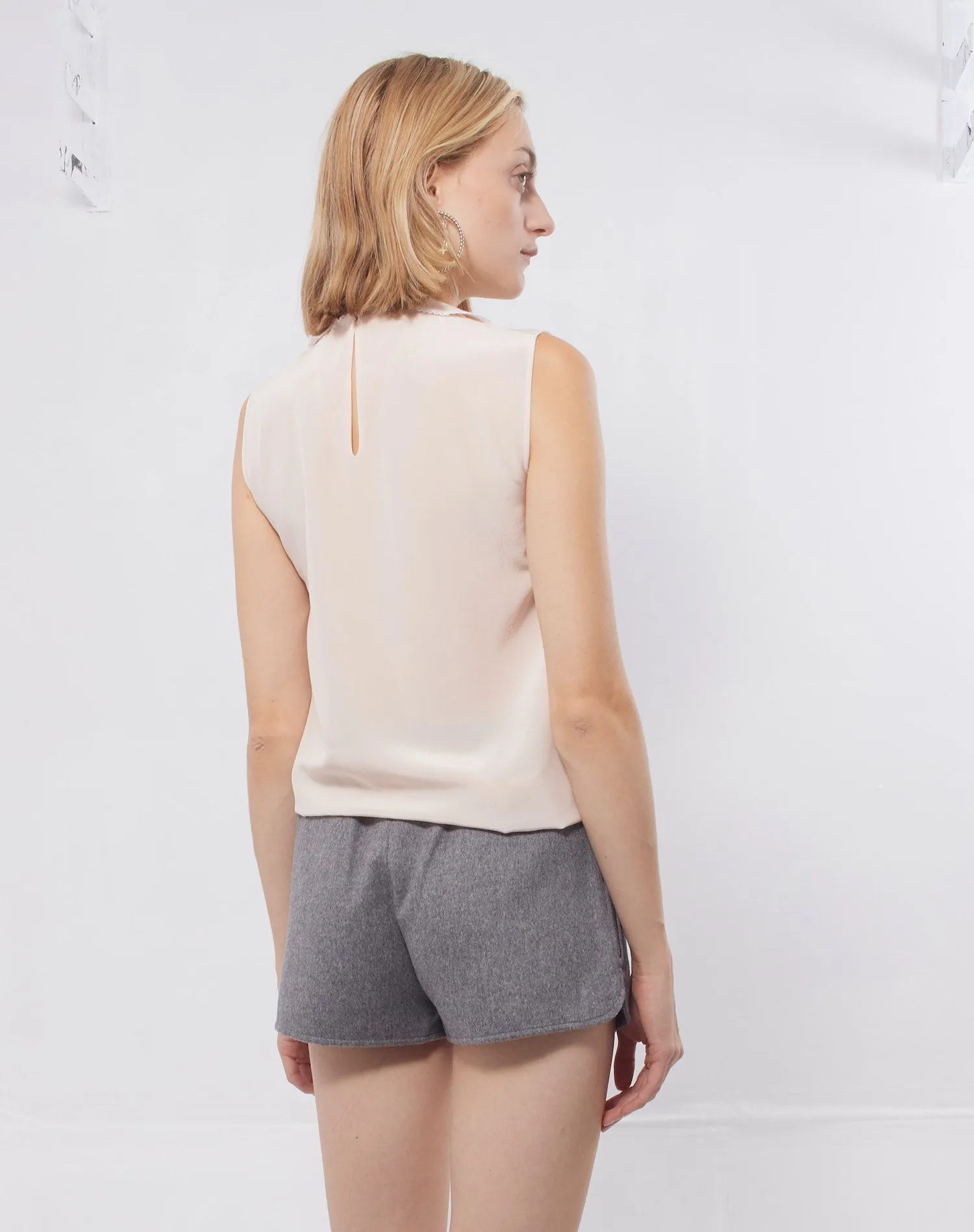 Miu Miu Light Pink Silk Ruffle Collar Blouse - 38
