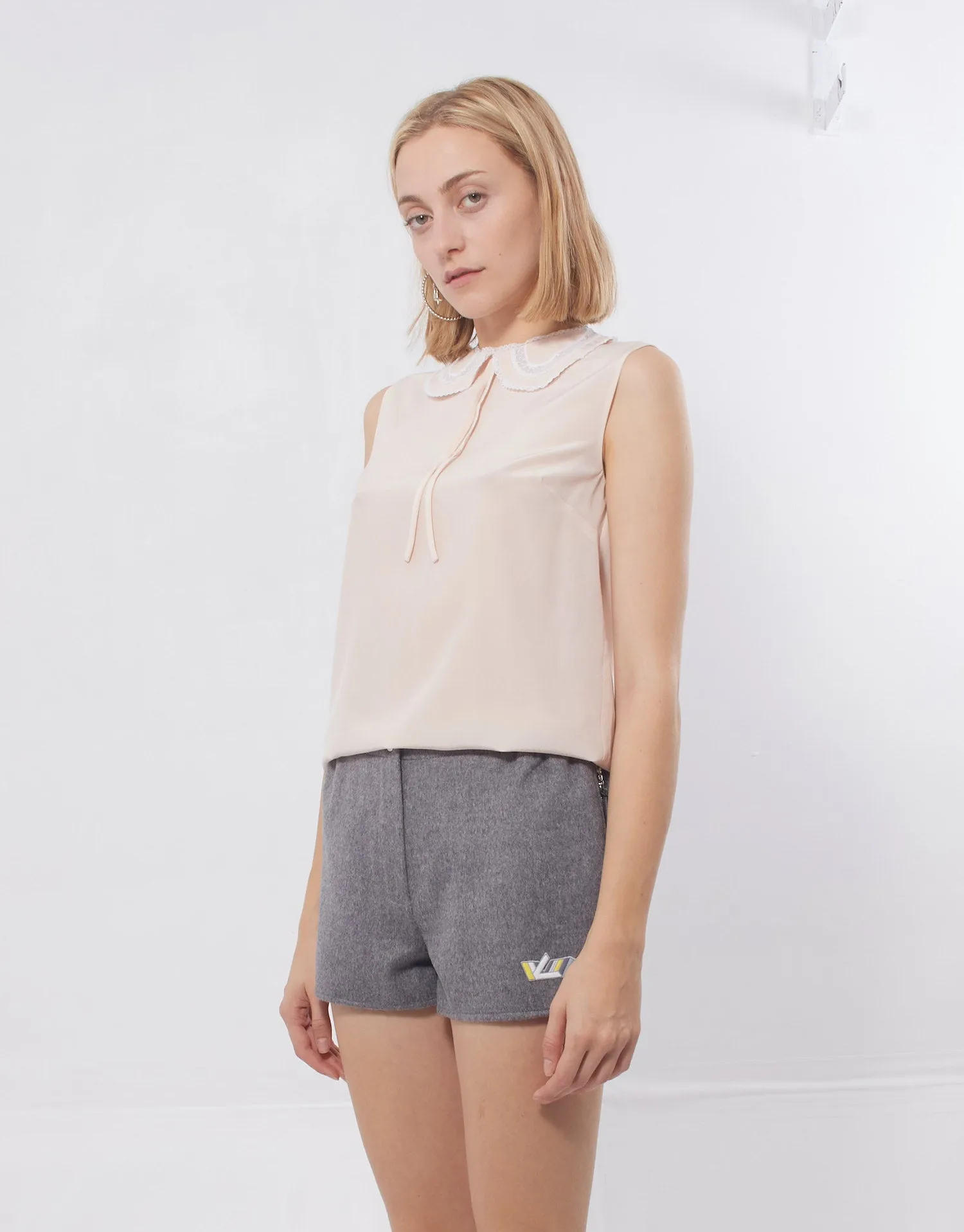 Miu Miu Light Pink Silk Ruffle Collar Blouse - 38