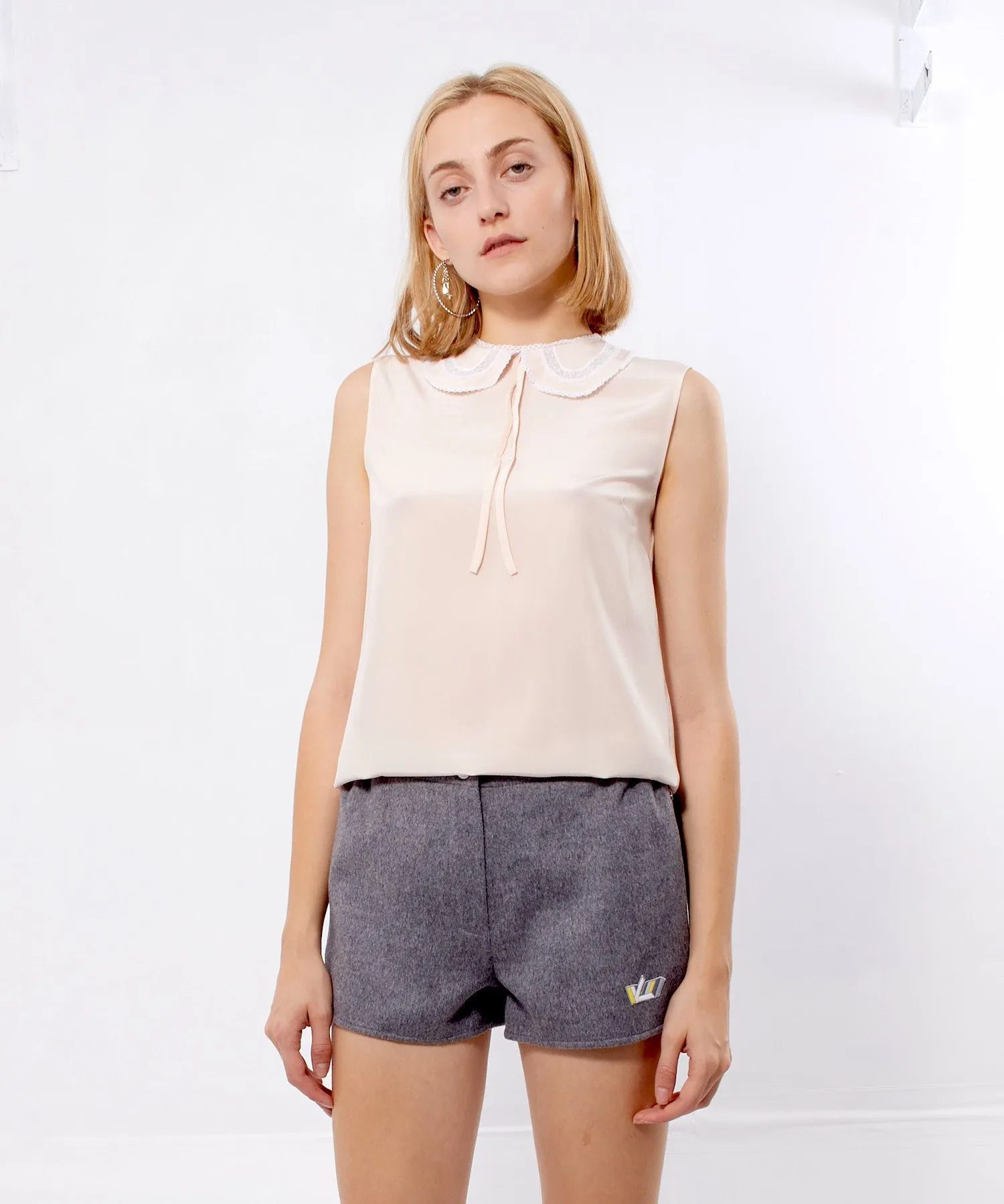Miu Miu Light Pink Silk Ruffle Collar Blouse - 38