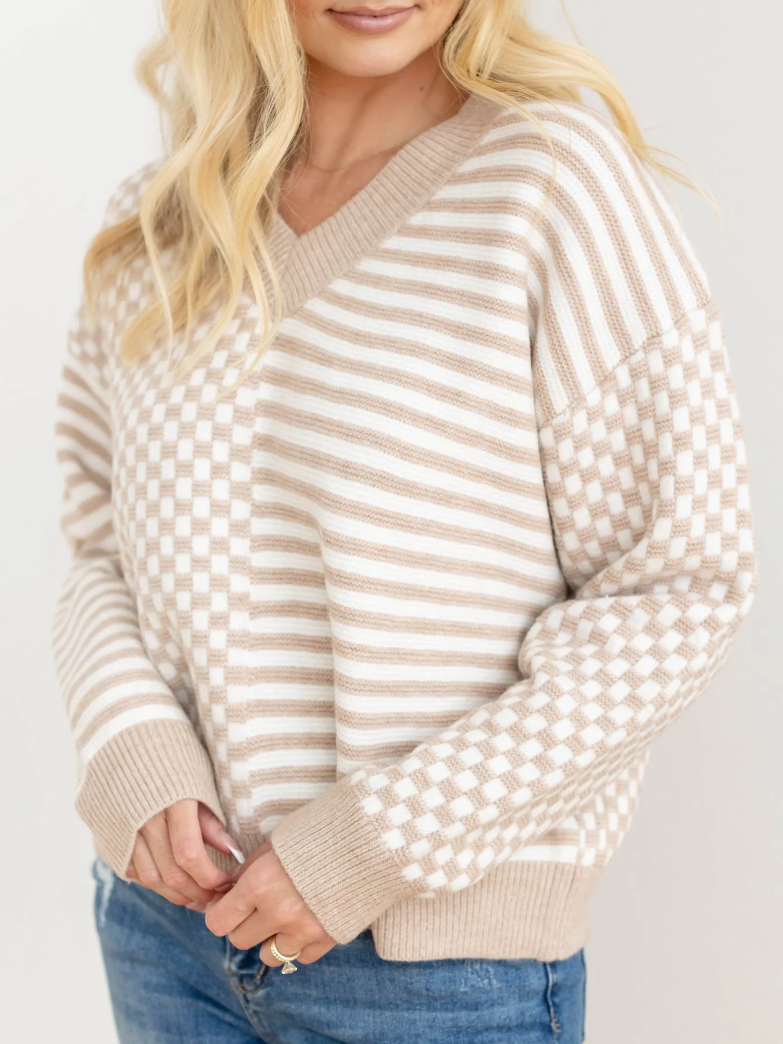 Mixed Print V-Neck Sweater