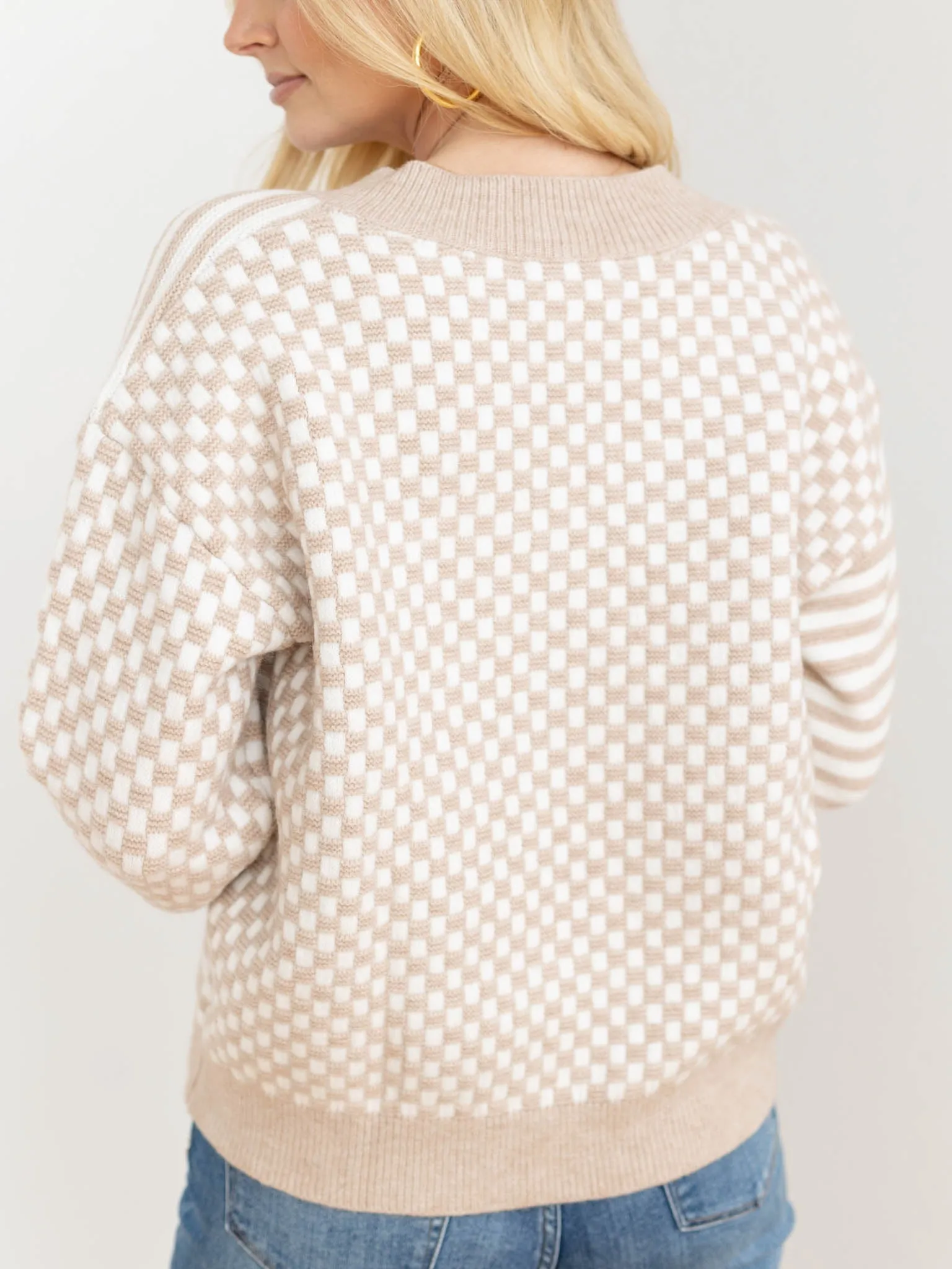 Mixed Print V-Neck Sweater