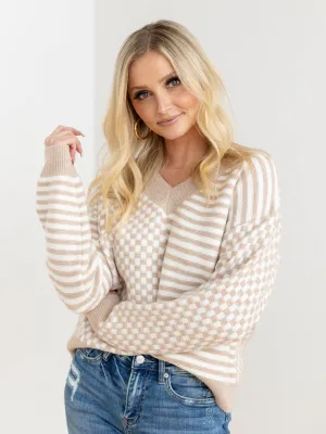 Mixed Print V-Neck Sweater