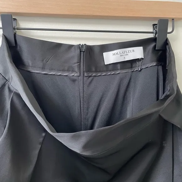 MM. Lafleur Perry Satin Faux Wrap‎ Lined Black Pencil Skirt
