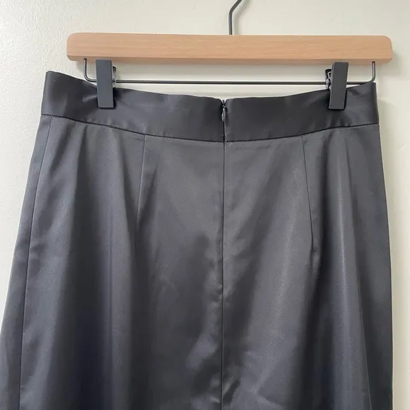 MM. Lafleur Perry Satin Faux Wrap‎ Lined Black Pencil Skirt