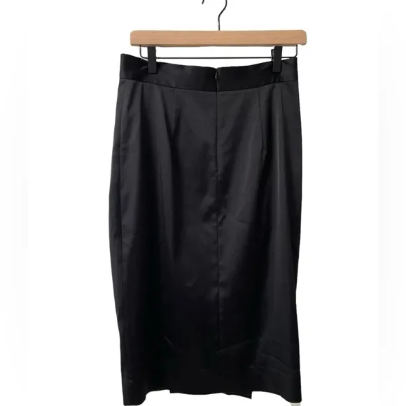 MM. Lafleur Perry Satin Faux Wrap‎ Lined Black Pencil Skirt