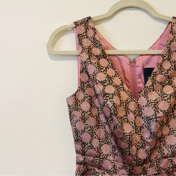 Modcloth That's My Gala Fit and Flare Dress Womens Pink Satin Jacquard Dotted 00