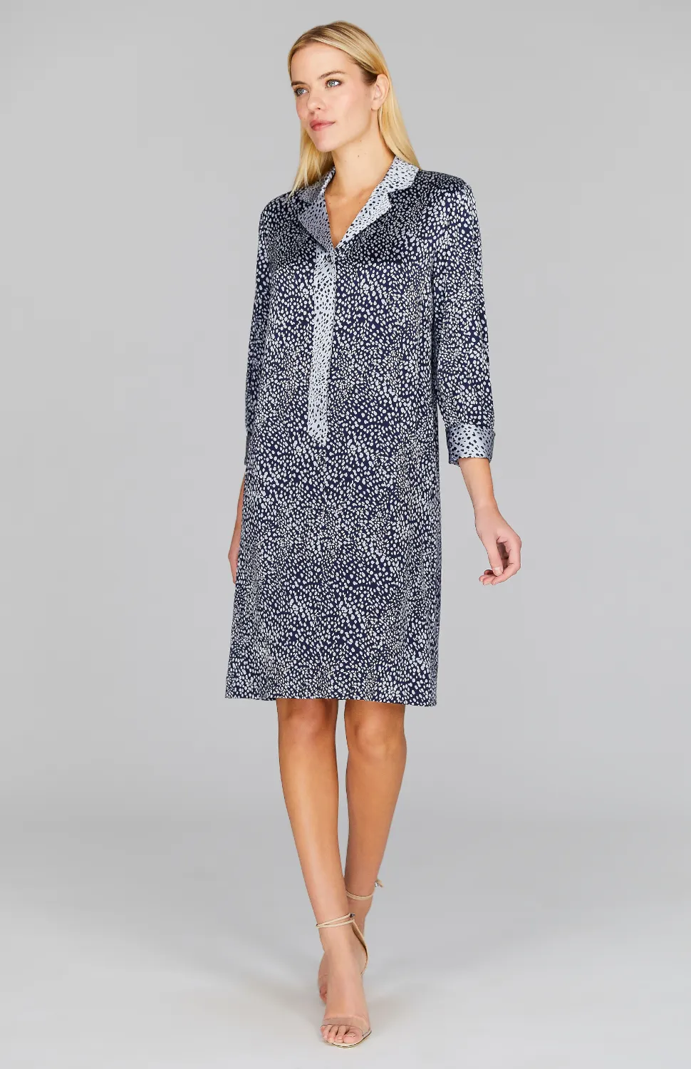 Modern Dot Short Dress w/ Collar & Lapel