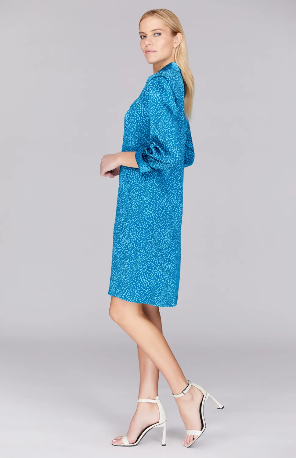 Modern Dot Short Dress w/ Collar & Lapel