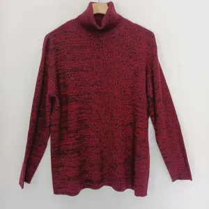 Modern Soul 100% Wool Turtleneck Sweater Red with Black Specks Plus Size 1X