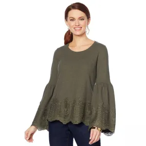 MOTTO Women's Plus Size Crochet Lace Bell Sleeve Top