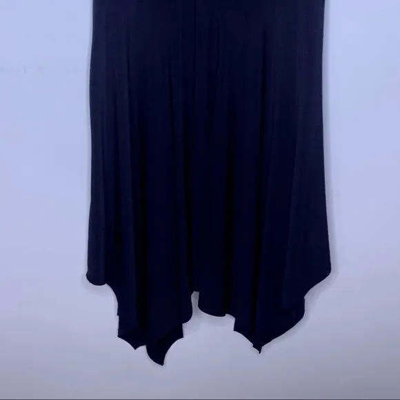 MSK Black Fit and Flare Gold Jeweled Neckline Asymmetrical Midi Elegant Dress