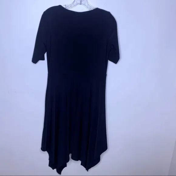 MSK Black Fit and Flare Gold Jeweled Neckline Asymmetrical Midi Elegant Dress