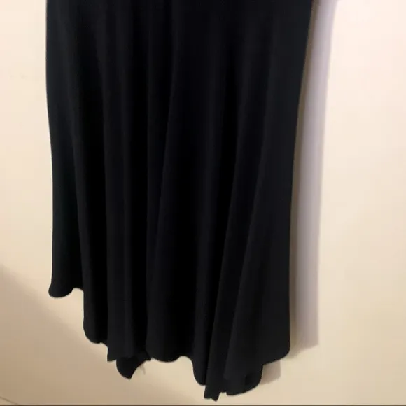 MSK Black Fit and Flare Gold Jeweled Neckline Asymmetrical Midi Elegant Dress