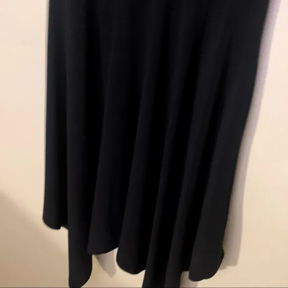 MSK Black Fit and Flare Gold Jeweled Neckline Asymmetrical Midi Elegant Dress