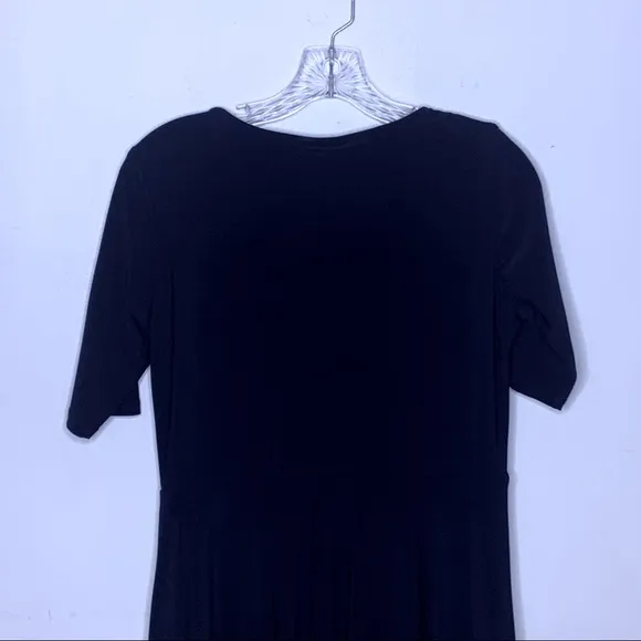MSK Black Fit and Flare Gold Jeweled Neckline Asymmetrical Midi Elegant Dress