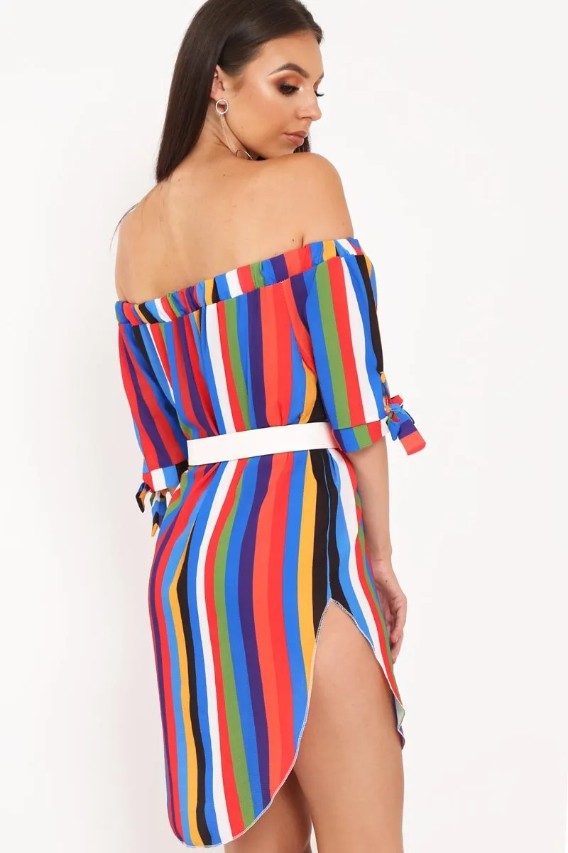 Multi Stripe Bardot Shift Dress - Lyrika