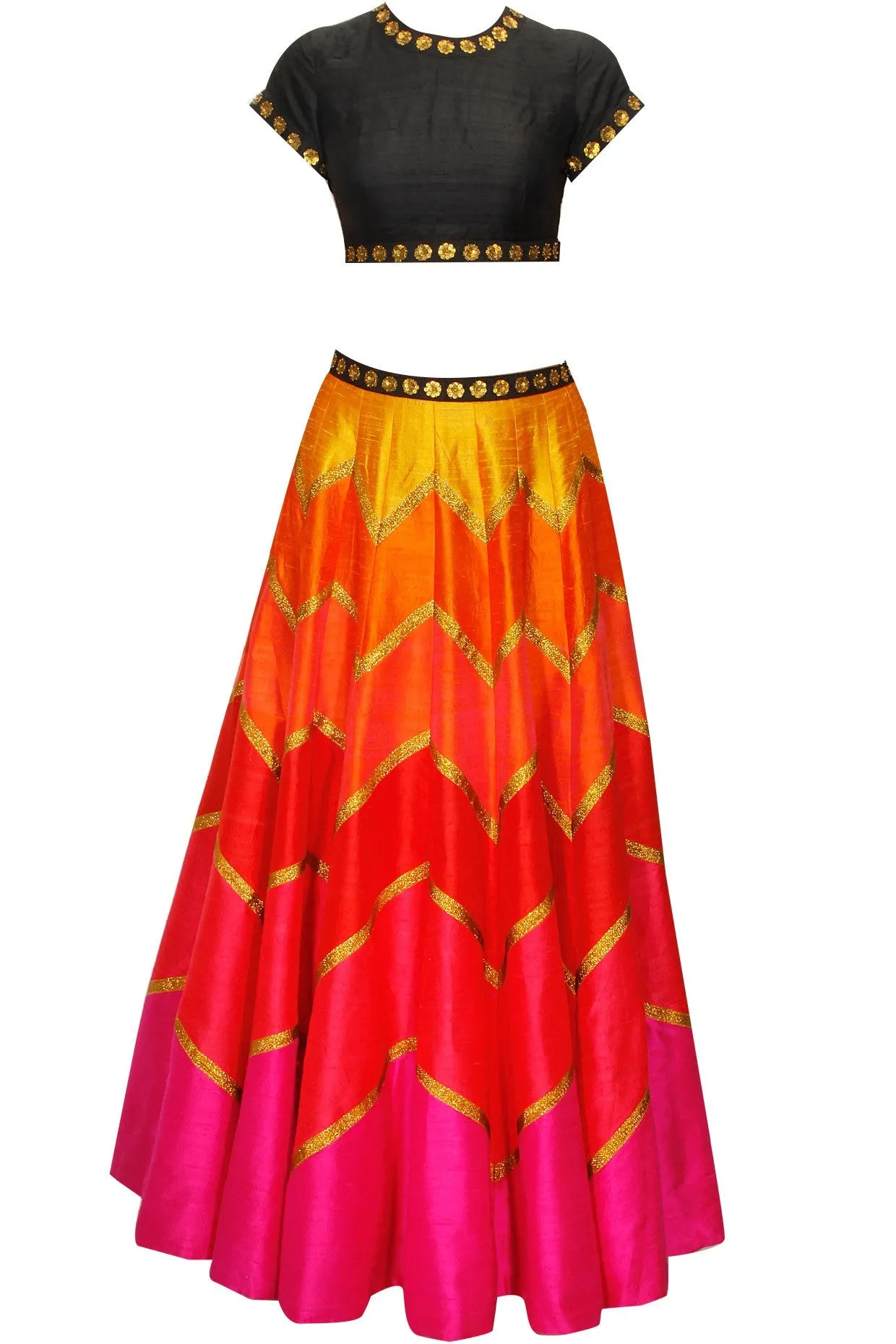 Multicolour Orange, Red and Pink Lehenga Set