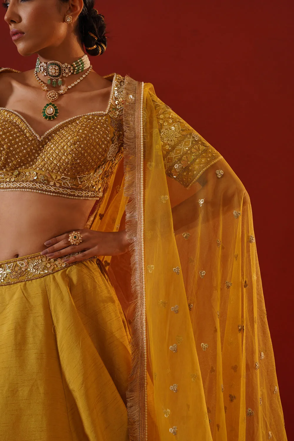 Mustard Dupian Silk Lehenga Choli Set