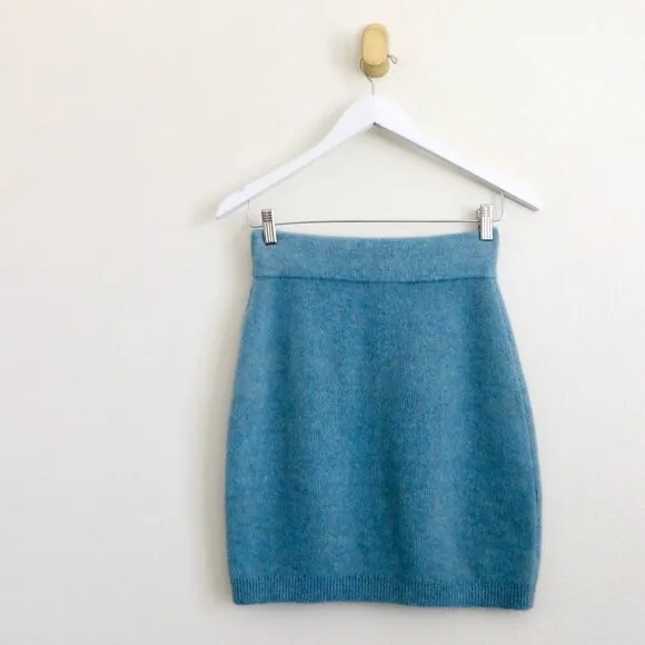 NEW! Babaton Aritzia Pull On Mini Skirt Wool Blend Light Blue SZ S