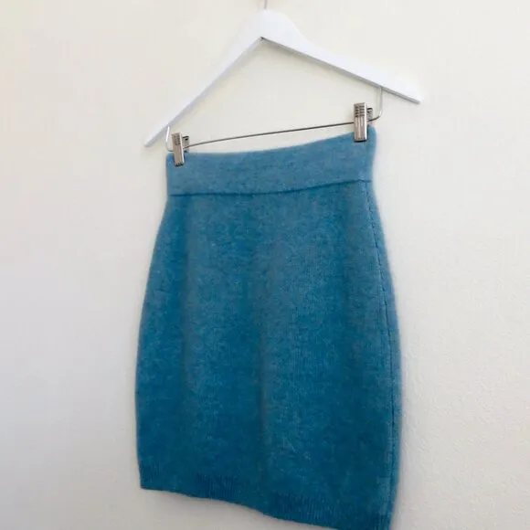 NEW! Babaton Aritzia Pull On Mini Skirt Wool Blend Light Blue SZ S