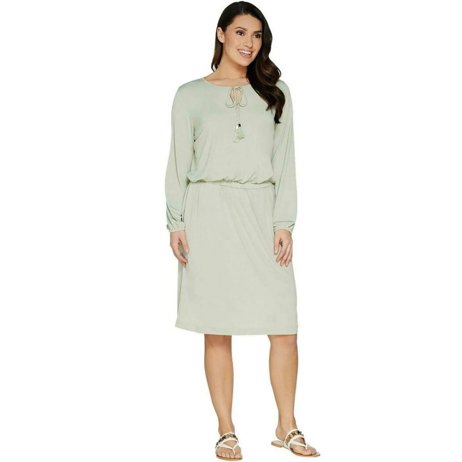 New Belle By Kim Gravel Peasant Stretch Dress With Tassel. A301603 Medium