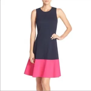 NEW Eliza J Color Block Hem Fit &amp; Flare Jersey Blue Pink Dress