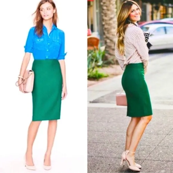 NEW! J. Crew Pencil Skirt Wool Blend Green Size 4