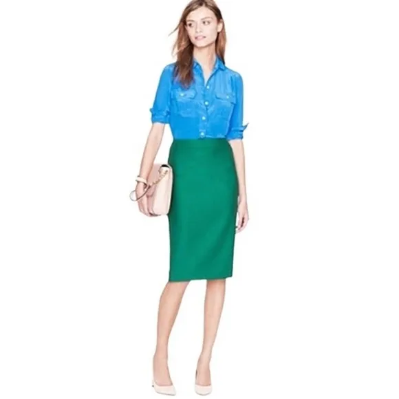 NEW! J. Crew Pencil Skirt Wool Blend Green Size 4