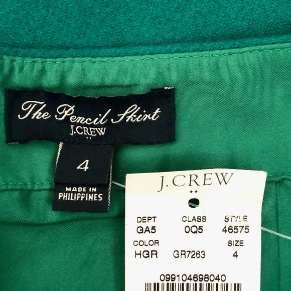 NEW! J. Crew Pencil Skirt Wool Blend Green Size 4