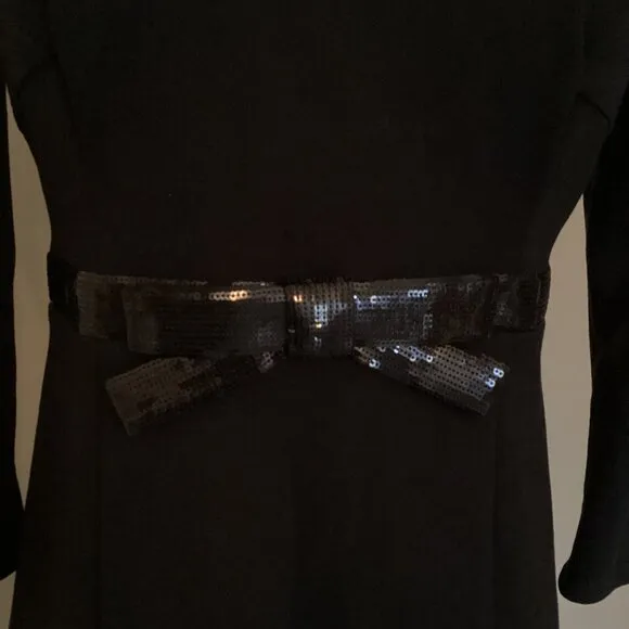 NEW KATE SPADE Sequin Bow Waist Ponte Dress in Black S Cocktail Party Holiday