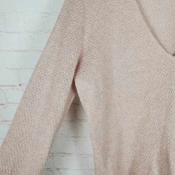 NEW Lewit Metallic Mohair Blend Sweater Size M V Neck Long Tie Sleeve Pullover