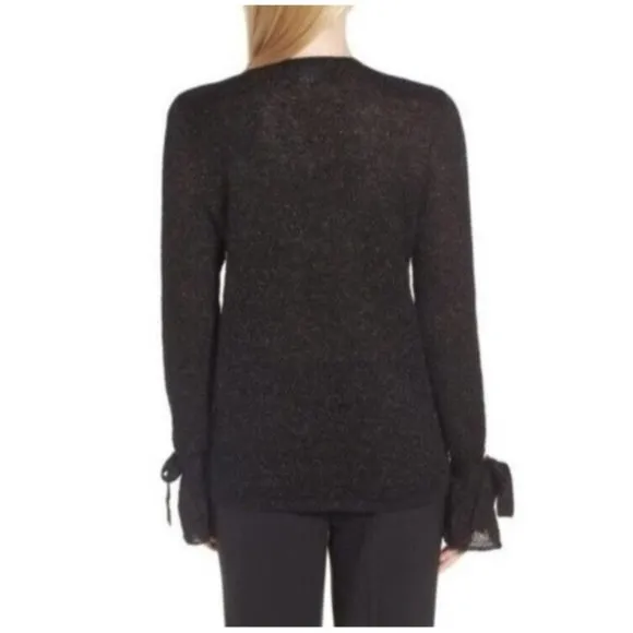 NEW Lewit Metallic Mohair Blend Sweater Size M V Neck Long Tie Sleeve Pullover