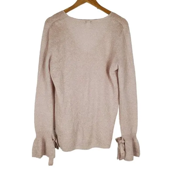 NEW Lewit Metallic Mohair Blend Sweater Size M V Neck Long Tie Sleeve Pullover