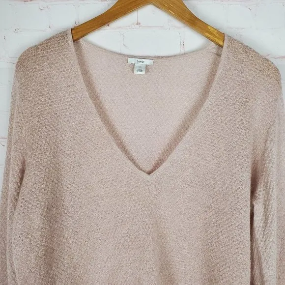 NEW Lewit Metallic Mohair Blend Sweater Size M V Neck Long Tie Sleeve Pullover