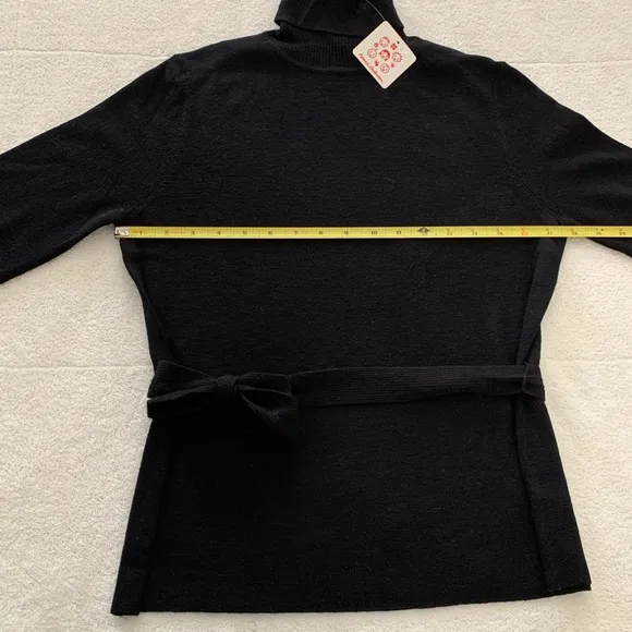 NEW NWT Hanna Andersson Belted Black 100% Wool Turtleneck Sweater! S