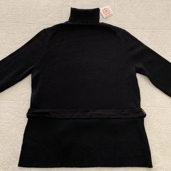 NEW NWT Hanna Andersson Belted Black 100% Wool Turtleneck Sweater! S