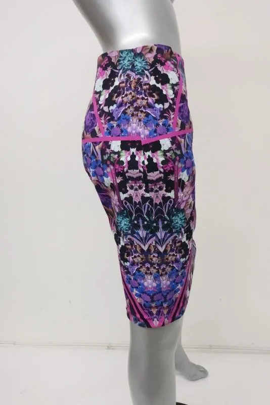 Nicole Miller Artlelier Pencil Skirt Carter Purple Terraform Print Mesh Size 4