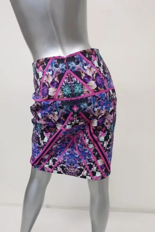 Nicole Miller Artlelier Pencil Skirt Carter Purple Terraform Print Mesh Size 4
