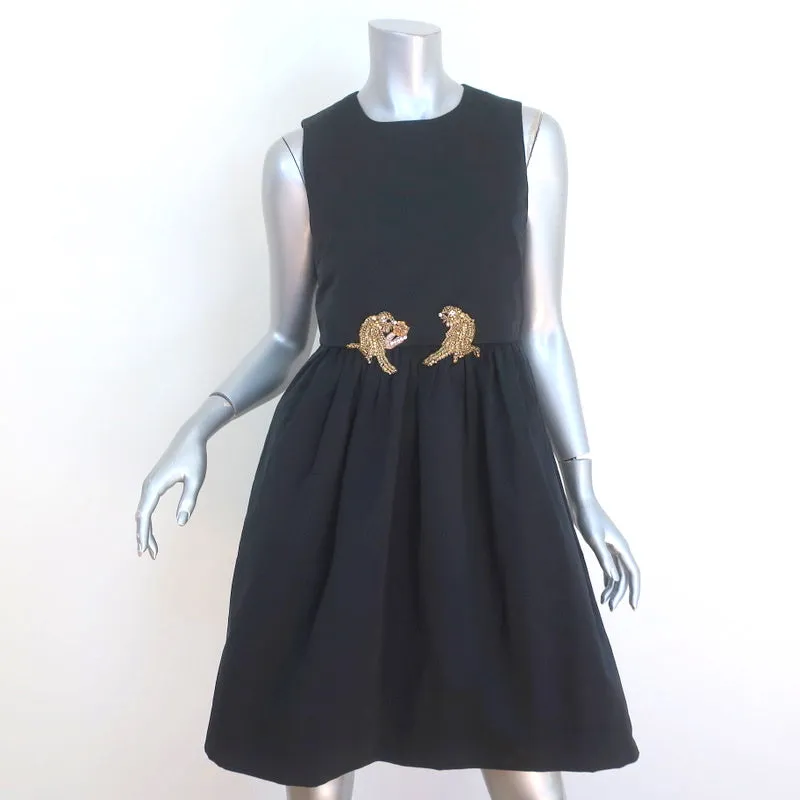 No. 21 Beaded Bird Dress Black Taffeta Size 40 Sleeveless Fit & Flare