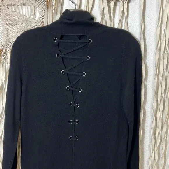 N:Philanthropy City Mini Black Wool/Cashmere T-neck Sweater Dress Open Back XS
