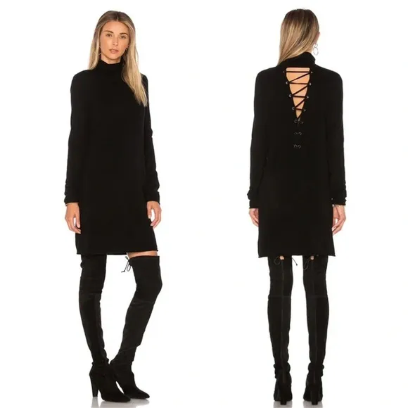 N:Philanthropy City Mini Black Wool/Cashmere T-neck Sweater Dress Open Back XS