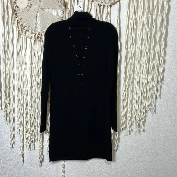 N:Philanthropy City Mini Black Wool/Cashmere T-neck Sweater Dress Open Back XS
