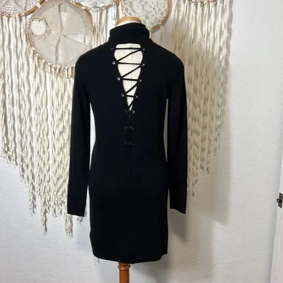 N:Philanthropy City Mini Black Wool/Cashmere T-neck Sweater Dress Open Back XS