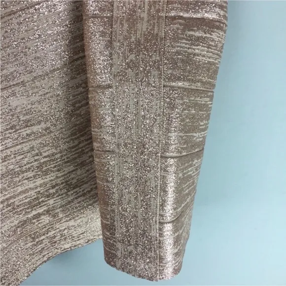 NWOT Haute Hippie Gold Metallic Glitter Bandage Mini Pencil Skirt Size Small